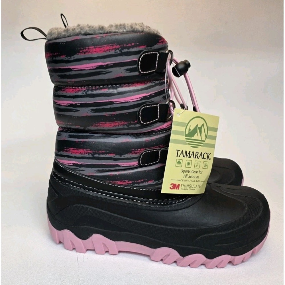 NEW Kids Size 3 Tamarack Black Pink Addy Winter Snow Boots 3M Thinsulate